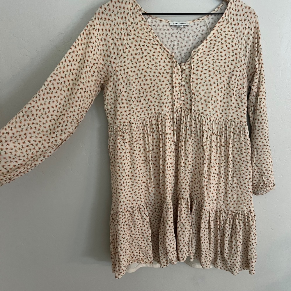 American‎ Eagle Ditsy Floral Print Mini Dress Tiered Long Sleeve Medium - Picture 5 of 10